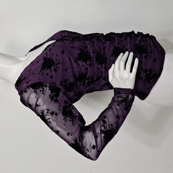 Nicole Miller NEW Purple Whimsigoth Witchy Ruched Burnout Velvet Fairy Top Sz. M - Picture 4 of 13
